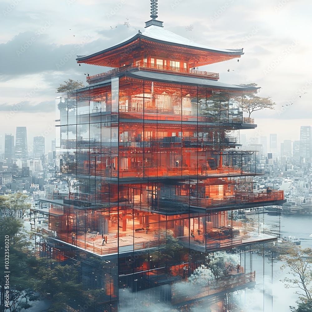 Poster cutting edge architectural visualization of collaborative engineering proposal featuring metabolist 