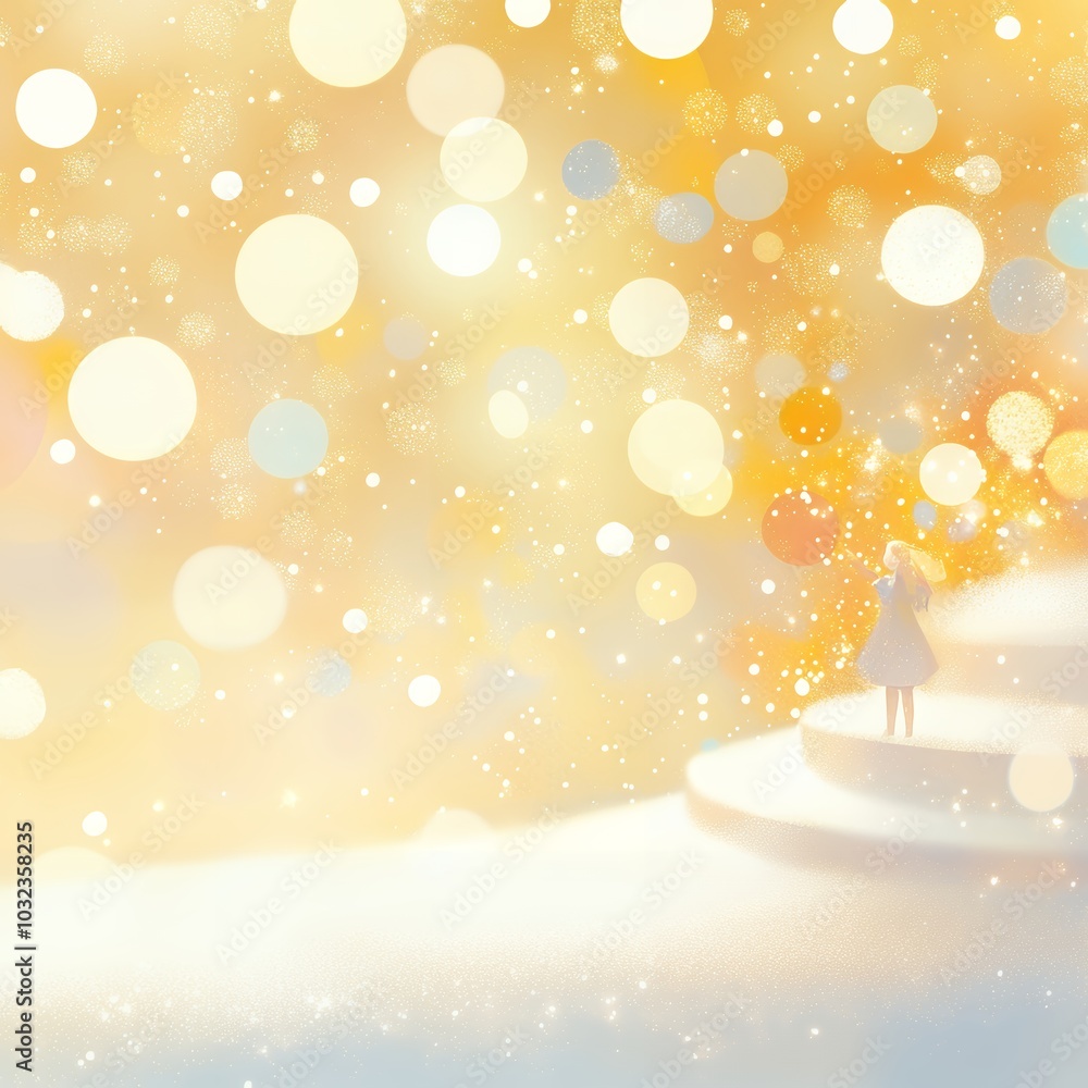 Wall mural golden bokeh lights and soft glowing orbs on a warm gradient background. abstract festive design wit