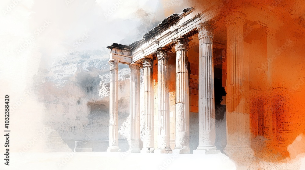 Poster artistic photograph of ancient columns and architecture