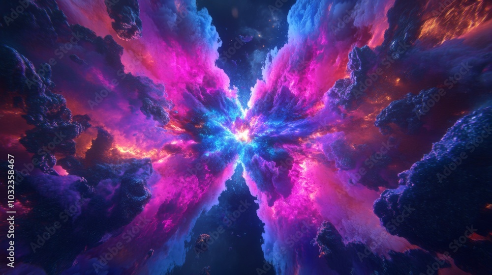 Aufkleber cosmic burst of colorful swirling clouds in space