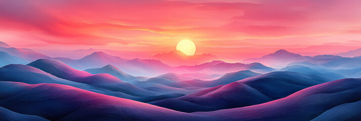 Soft, undulating hills illuminated by a surreal sunset of warm pinks and purples, creating a gentle, otherworldly glow,
