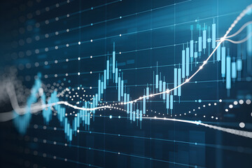 Stock market graph with fluctuating lines, set against a futuristic blue backdrop