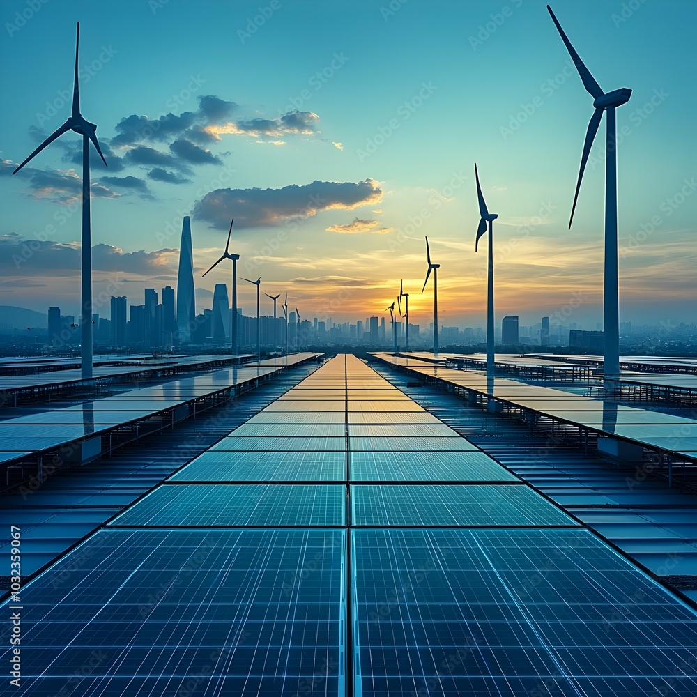 Poster seamless of renewable energy in smart grids a showcase of sleek modern architectural design and futu