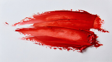 Red oil paint stroke with shadows hand drawn isolated on white background ,Isolated red brush stroke on a white background