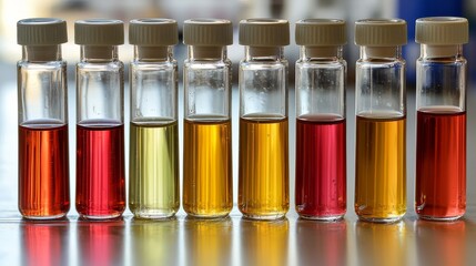 Colorful Laboratory Test Tubes with Various Liquid Samples in Scientific Research Setting