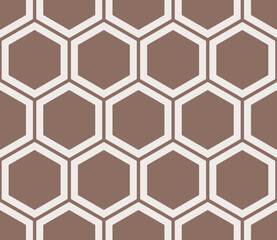 Honeycomb hexagon cells background. Saddle Brown color on matching background. Simple hexagon pattern with inner solid cells. Large hexagons. Seamless pattern. Tileable vector illustration.