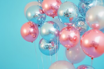  disco ball balloons, pastel blue background
