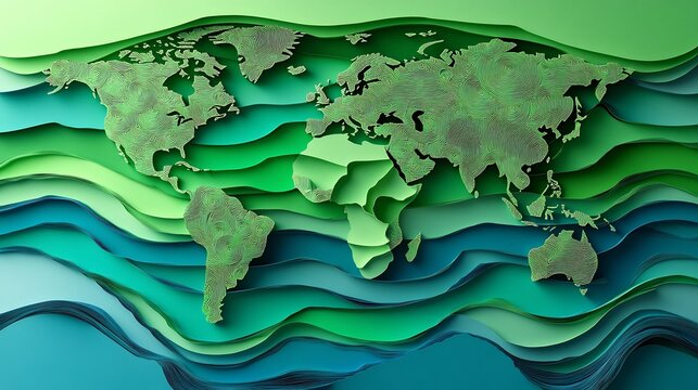 Earth Day web banner featuring paper cut world map vibrant green and blue with layered textures creating a 3D effect The banner symbolizes environmental awareness and global unity for Earth protection