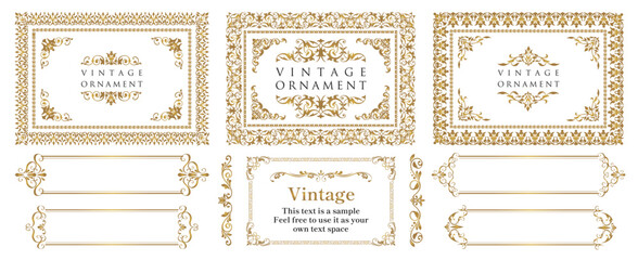 Gold frame, baroque ornament. Decorative vector frames and borders. Vintage floral decor. .eps