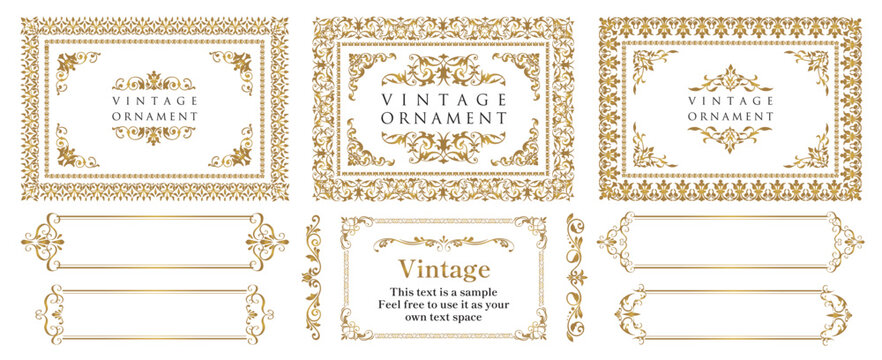 Gold frame, baroque ornament. Decorative vector frames and borders. Vintage floral decor. .eps