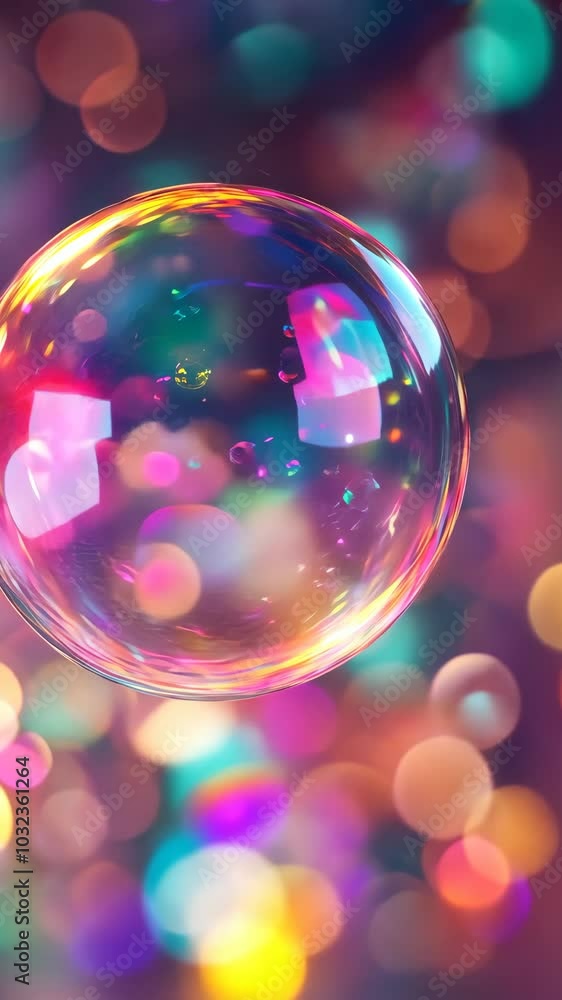 Poster Iridescent bubble with colorful bokeh background