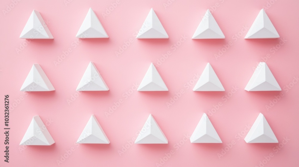 Aufkleber triangular harmony, a sequence of small white triangles aligned against a gentle pastel backdrop, ev