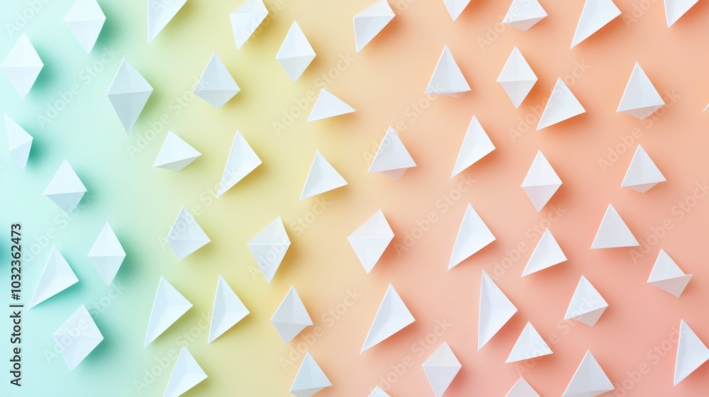 Poster identical triangles on pastel, a seamless arrangement of white triangles set against a gentle pastel