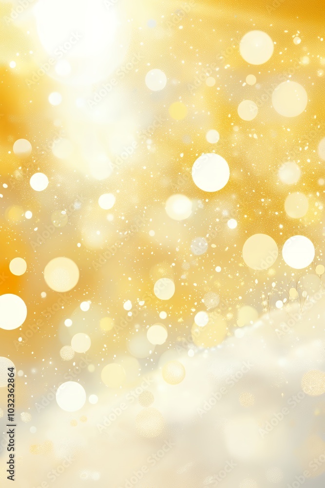 Wall mural golden bokeh lights and soft glowing orbs on a warm gradient background. abstract festive design wit