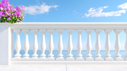 Classical Elegance in Concept Art: A Balustrade Railing Accented by an Intricate Corner Sculpture Reflecting Historical Design Elements