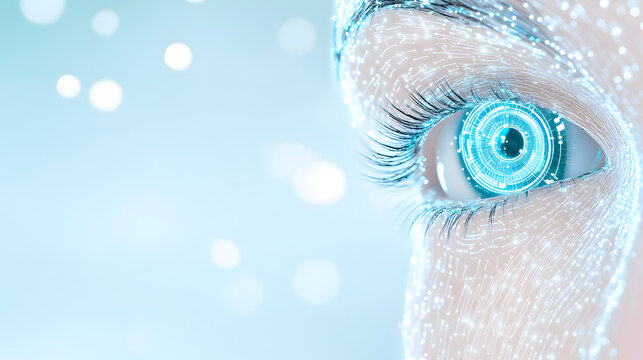 Sleek Visualization of Facial Recognition Technology with Light Blue Elements on White Canvas