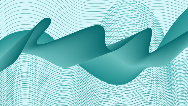 Turquoise stripes background. Futuristic blue lines background. Turquoise waves. Fruid waves texture. Blue flowing lines bg.