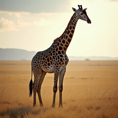 Obraz premium Giraffe stands in a field of tall grass