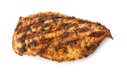 Tasty grilled chicken breast isolated on white, top view