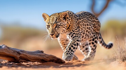 Obraz premium Majestic Leopard Walking in Natural Habitat
