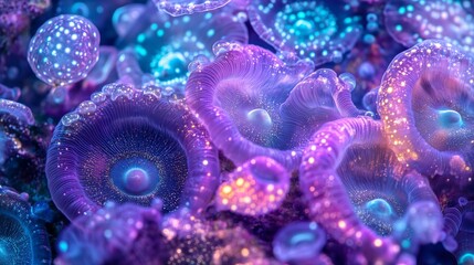 Glowing Bioluminescent Jellyfish in Deep Sea