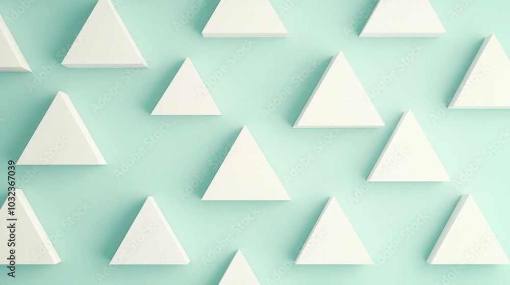 Poster triangular harmony, a seamless arrangement of small white triangles set against a gentle pastel back