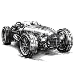 Naklejka premium Vintage race car in black and white