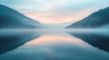 Fototapeta premium Beautiful mountain lake reflecting pastel colors at sunrise