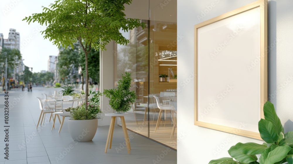 Poster blank triangular signage in modern storefront design