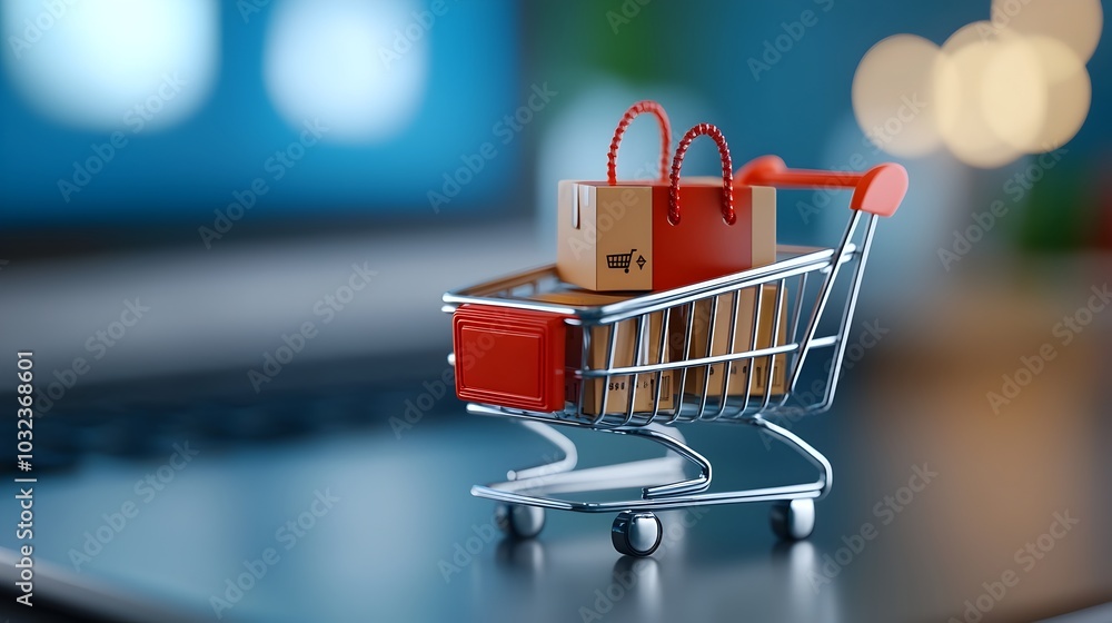 Aufkleber futuristic 3d render showcasing an innovative e commerce platform with an intuitive shopping cart se