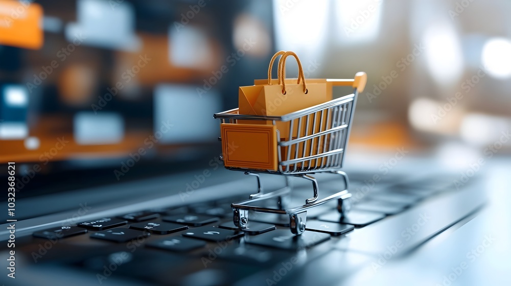 Poster futuristic 3d render showcasing an innovative e commerce platform with a sleek user friendly shoppin