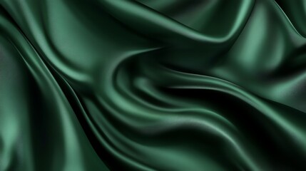 Obraz premium Emerald green satin fabric with smooth, flowing curves, creating a luxurious and elegant backdrop