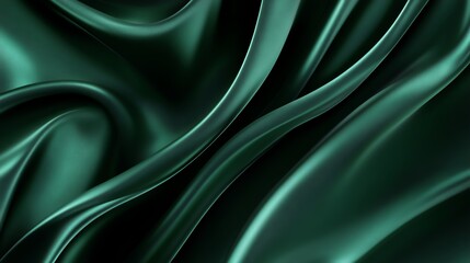 Obraz premium Emerald green satin fabric with smooth, flowing curves, creating a luxurious and elegant backdrop