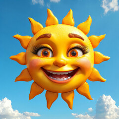 3D illustration of the sun with clouds.