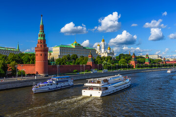 Moscow Kremlin, Kremlin Embankment and Moscow River in Moscow, Russia. Architecture and landmark of Moscow