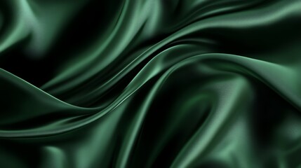 Fototapeta premium Emerald green satin fabric with smooth, flowing curves, creating a luxurious and elegant backdrop