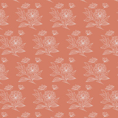 Illustration of a seamless pattern of flowers and leaves on a background