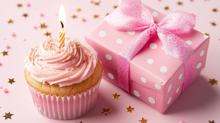 Pink Cupcake Celebration with Candle