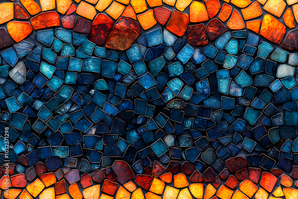 Poster A Vibrant and Intricate Seamless Texture of Colorful Mosaic Tiles Arranged in a Captivating Design