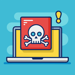 Alert notification notice on laptop computer vector, malware caution concept, spam data, fraud internet error, insecure risk danger connection, online scam, virus ransomware note