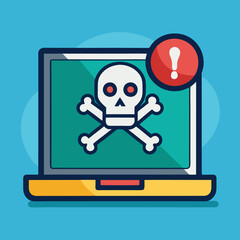 Alert notification notice on laptop computer vector, malware caution concept, spam data, fraud internet error, insecure risk danger connection, online scam, virus ransomware note
