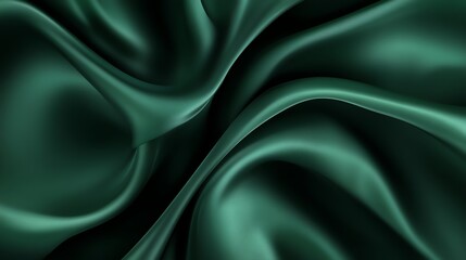 Fototapeta premium Emerald green satin fabric with smooth, flowing curves, creating a luxurious and elegant backdrop