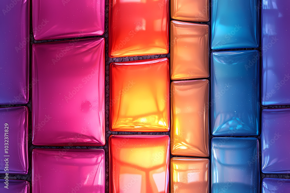 Poster vibrant and smooth seamless texture of colorful glossy tiles arranged in an artistic pattern