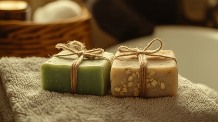 Handcrafted Soap Bars on Cozy Towel