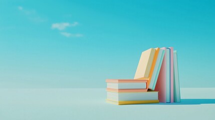 Colorful Books Stacked in Front of Blue Sky