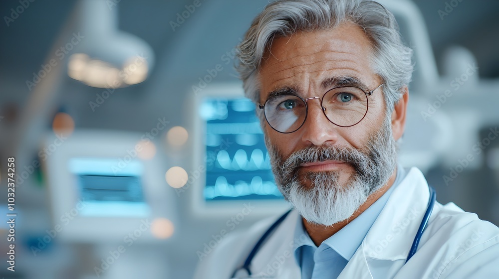 Aufkleber doctor utilizing a digital tablet to analyze and review patient data and records in a state of the a