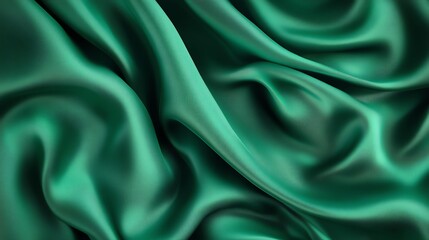 Green satin fabric with smooth texture, perfect for elegant decoration