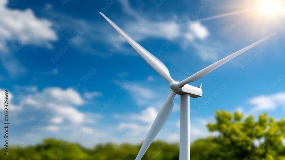 Aufkleber close up of a wind turbine blade rotating and turning in the wind against a bright clear blue sky th