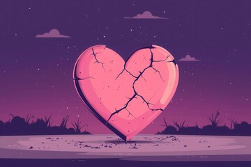 Broken heart symbol, sadness and heartbreak, flat design illustration