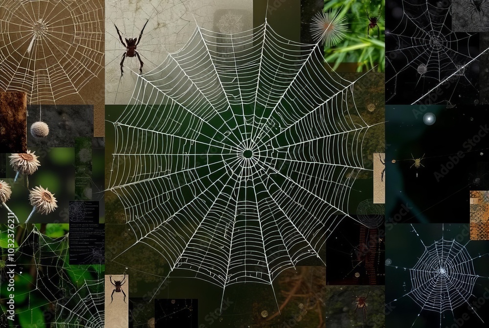 Wall mural _ . cobweb assemblage combine different cobweb images with other